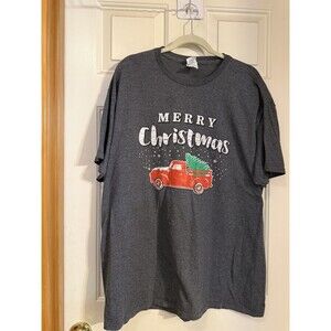 Delta Pro Weight XL Merry Christmas Red Truck Tree Graphic Holiday T Shirt